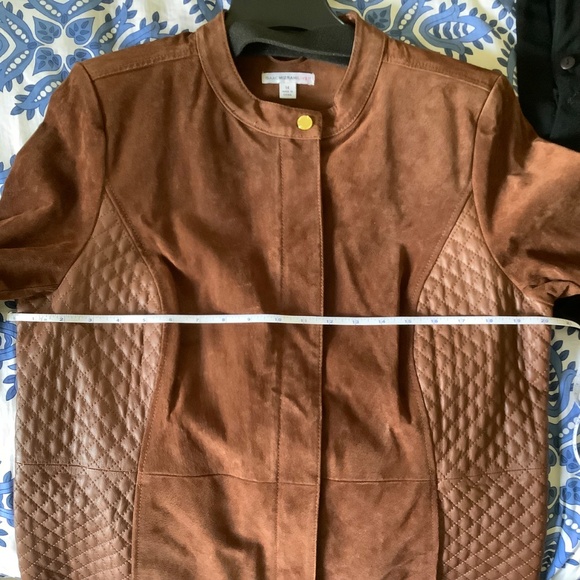 Isaac Mizrahi Suede & Lamb LeatherJacket w/ Quilted Details Saddle Brown SZ 14 - Picture 16 of 16